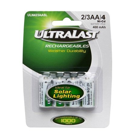 ULTRALAST Ultralast 3002916 1.2V Ni-Cad 2-3AA Solar Rechargeable Battery; ULN423AASL - Pack of 4 3002916